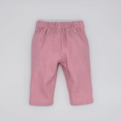 PANTALON LINO ELÁSTICO BOLSILLO VOLANTE ROSA12 meses