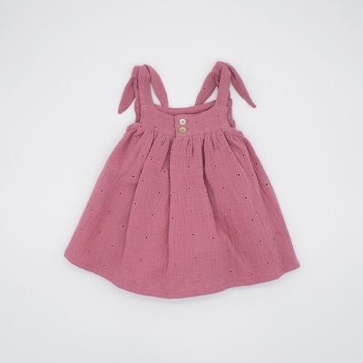 VESTIDO MINI TIRANTES GASA BORDADA ROSA12 meses