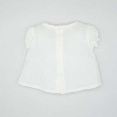 BLUSA GASA PLUMETI BLANCA BORDADO AZUL4 Años