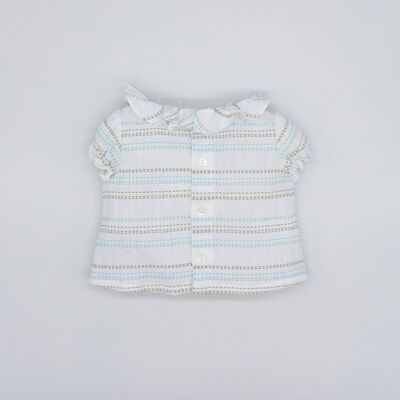 BLUSA PESPUNTE TOSTADO Y AZUL BEBÉ12 Meses