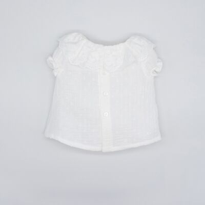 BLUSA CUELLO BORDADO GASA PLUMETI BLANCA9 Meses