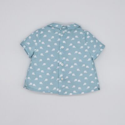 CAMISA CUELLO POPELÍN BALLENAS AZUL BEBÉ12 Meses