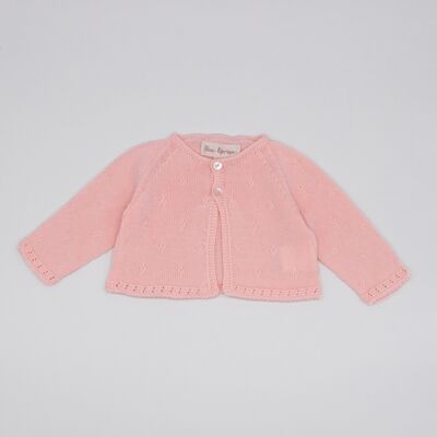 CHAQUETA PUNTO ARANES ALGODÓN ORGÁNICO BEBÉ3 MesesRosa bebe