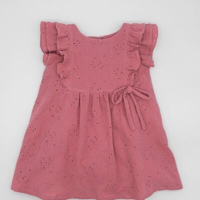 VESTIDO GASA BORDADA ROSA2 Años