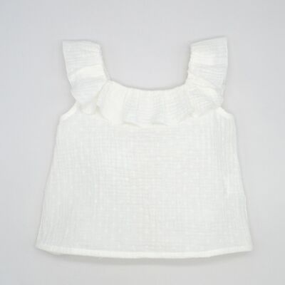 BLUSA ESCOTE RECTANGULAR GASA PLUMETI BLANCO10 Años