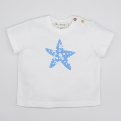 CAMISETA BOTONES MADERA BORDADO ESTRELLA AZUL12 Meses