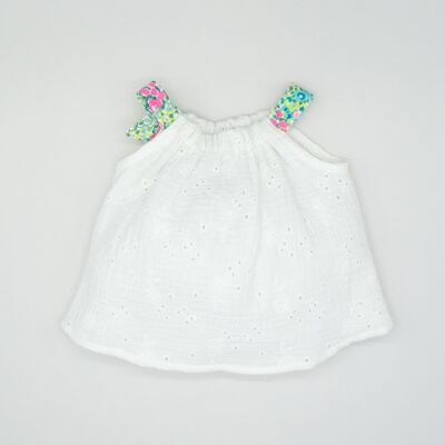 VESTIDO TIRANTES FLORES GASA BORDADA BLANCA18 Meses