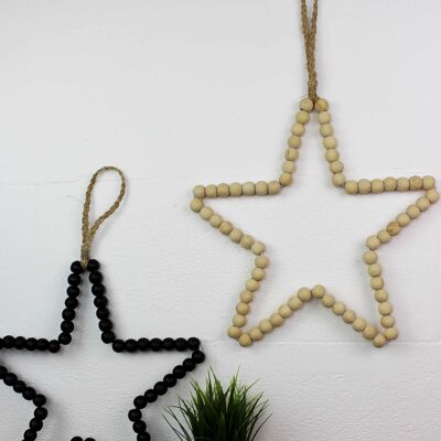 Wanddeko Stern aus Holzperlen, natur