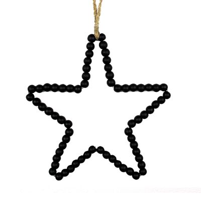 Wanddeko Stern aus Holzperlen, schwarz