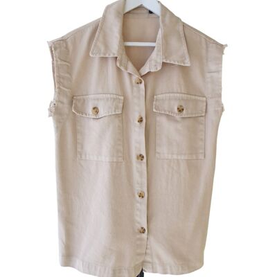 MALAK Lightweight Oversized Button Down Utility Vest in Camel