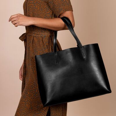 Leather Bag - Sam Shopper - Black Classic Leather