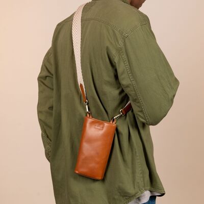 Leather Bag - Charlie Phone Bag - Cognac Classic Leather