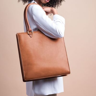 Leather Bag - Mila - Long Handle - Cognac Classic Leather