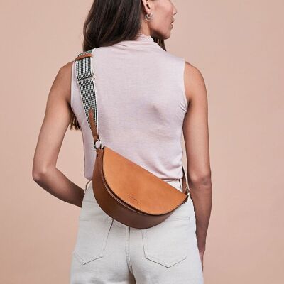 Leather Bag - Laura Bag - Cognac Checkered Classic Leather