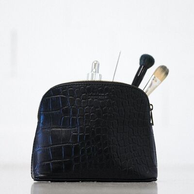 Toiletry Bag - Cosmetic Bag - Black Classic Croco
