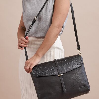 Leather Bag - Ella - Black Classic Croco