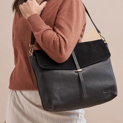 Leather Bag - Ella -  Black Soft Grain & Suède Leather