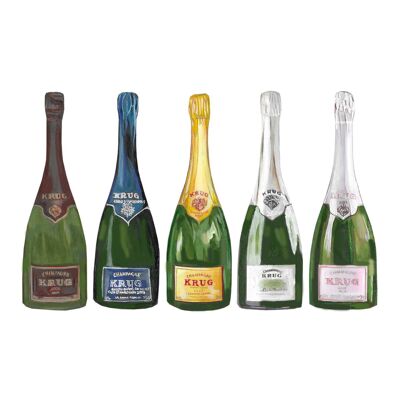 Krug Champagne Bottles, Fine Art Print , A5