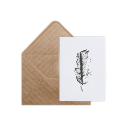 Biro/Pencil Feather Greeting Card A6 ,
