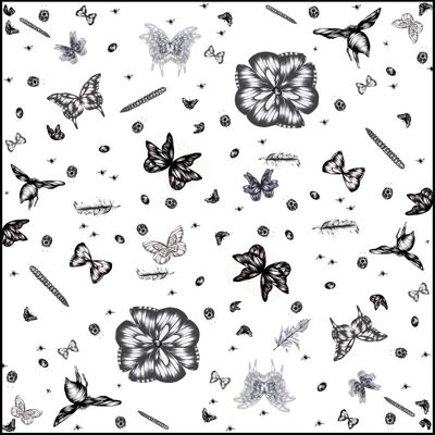 Mixed Bug Ball, Black & White Silk Scarf ,