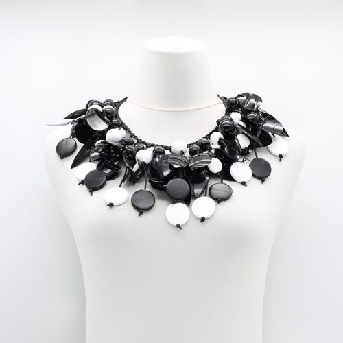 Vintage Inspired Wooden Beads and Plastic Leaf Mixed Fruit Necklace  - Monochrome