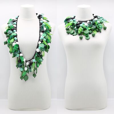 Perle di legno di ispirazione vintage e collana di frutta mista a foglia di plastica - media - verdi
