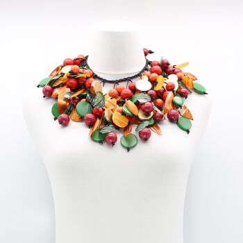 Collier de perles en bois et de fruits mélangés en plastique d'inspiration vintage - Moyen - Feuilles d'automne 2