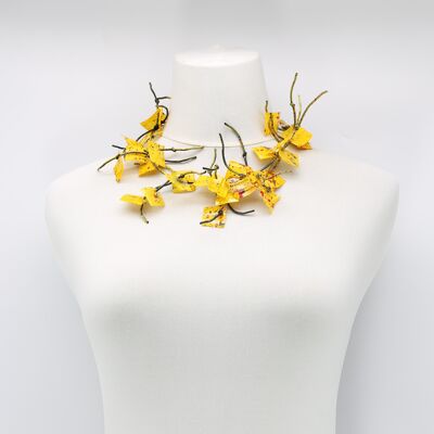 Aqua Coral Necklace - Short - Hand painted Yellow Graffiti