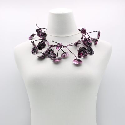 Aqua Water Lily Leaf Necklace - Short - Hand-gilded Black/Pink