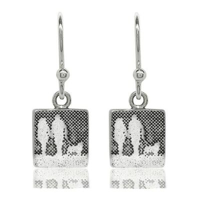 COUPLE & DOG DROP EARRINGS, STERLING SILVER , CWE/S