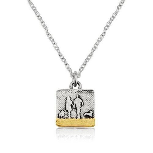 COUPLE & DOG NECKLACE WITH TWO DOGS (SMALL), STERLING SILVER , CWP2/SG