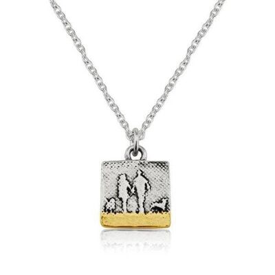 COUPLE & DOG NECKLACE WITH TWO DOGS (SMALL), STERLING SILVER , CWP2/SG