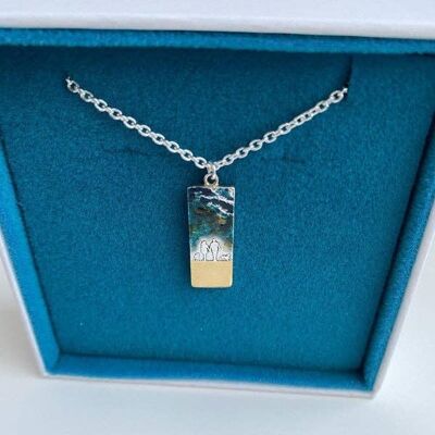 COUPLE & TWO DOGS BEACH MEMORIES NECKLACE, STERLING SILVER , LCWP2/SG-BLUE
