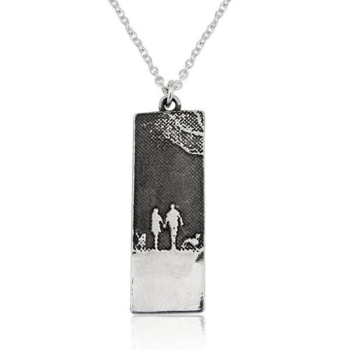 COUPLE AND DOG NECKLACE WITH TWO DOGS, STERLING SILVER , LCWP2/BS