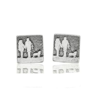 COUPLE AND DOG STUD EARRINGS, STERLING SILVER , CWS/S