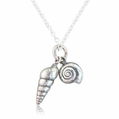 DOUBLE SEASHELL NECKLACE, STERLING SILVER & OXIDISED DETAIL , DSP/S