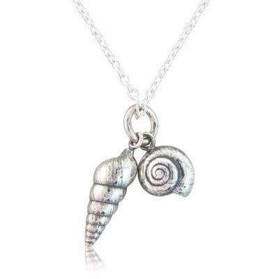 COLLANA A DOPPIA CONCHIGLIA, ARGENTO STERLING E DETTAGLIO OSSIDATO, DSP/S