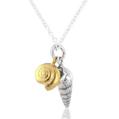 COLLANA A DOPPIA CONCHIGLIA, ARGENTO STERLING E DETTAGLIO OSSIDATO, DSP/SG