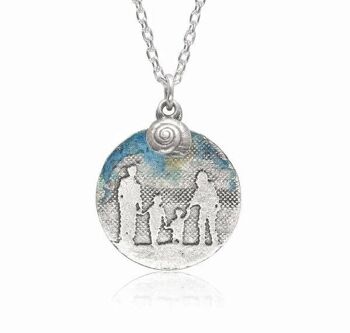 COLLIER FAMILLE (ROND), ARGENT MASSIF & BLEU CIEL, RFP4/S-BLEU 1