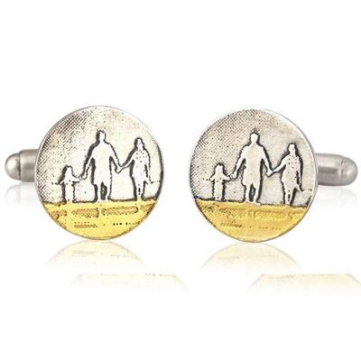 BOUTONS DE MANCHETTE FAMILLE SUR LA PLAGE, ARGENT STERLING, RBFC