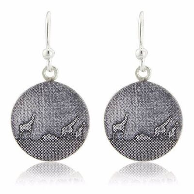 GIRAFFE FAMILY DROP EARRINGS, STERLING SILVER & OXIDISED , GFE/S