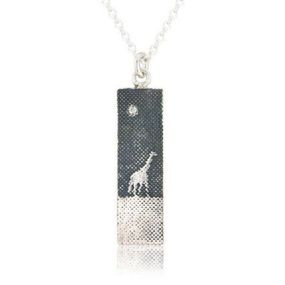 GIRAFFE UNDER THE NIGHT SKY NECKLACE, OXIDISED SILVER , GDP1/BS