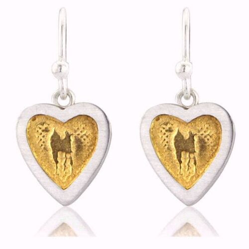 HEART DROP EARRINGS WITH GOLDEN CENTRE, STERLING SILVER , HE/GC