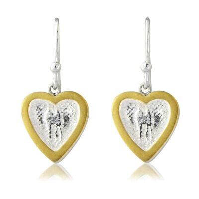 HEART DROP EARRINGS WITH GOLDEN CENTRE, STERLING SILVER , HE/GF