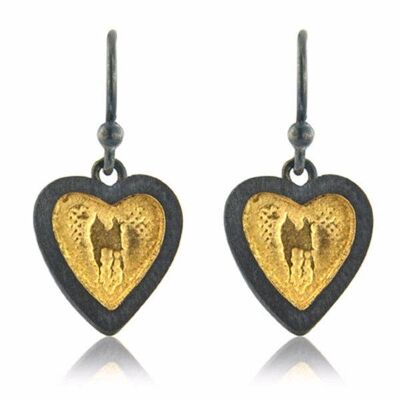 HEART DROP EARRINGS WITH GOLDEN CENTRE, STERLING SILVER , HE/BG