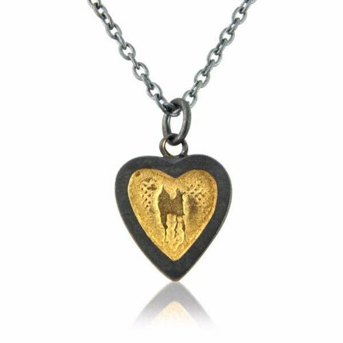 HEART NECKLACE WITH GOLDEN CENTRE, STERLING SILVER , HP/BG