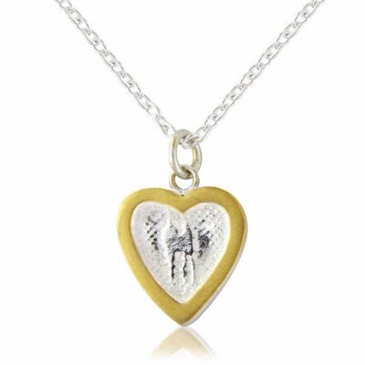 HEART NECKLACE WITH GOLDEN CENTRE, STERLING SILVER , HP/GF