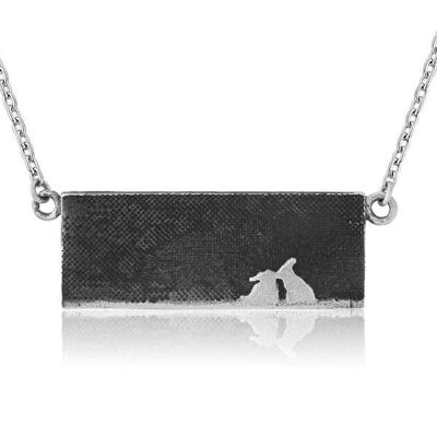 COLLIER LAPIN KISSING BUNNY, ARGENT MASSIF OXYDÉ, LKBN/BS