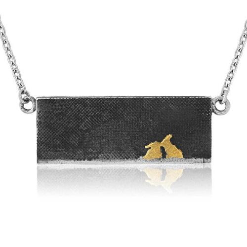 KISSING BUNNY RABBIT NECKLACE, OXIDISED STERLING SILVER , CLW-LKBN/BS