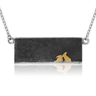 KISSING BUNNY RABBIT NECKLACE, OXIDISED STERLING SILVER , CLW-LKBN/BS